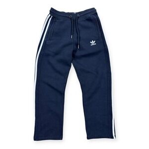 Adidas Track Pants Women's Medium Navy Blue White Trefoil Drawstring Relaxed Fit